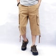 thumbnail image 4 of SWSMCLT Men's Cargo Capris Soft Cotton Loose Casual Spandex Mid Rise Button Fly Pocket Gaucho Cropped Pants Khaki 36, 4 of 4