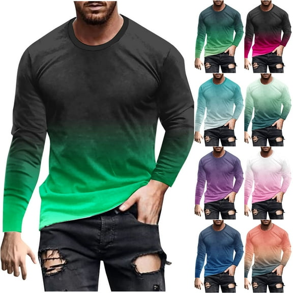 DODADAWANJ Big and Tall Mens Shirts Long Sleeve T Shirts Fashion Gradient Graphic Tees Casual Loose Crew Neck Workout Tshirts 2025 Black XXXXL