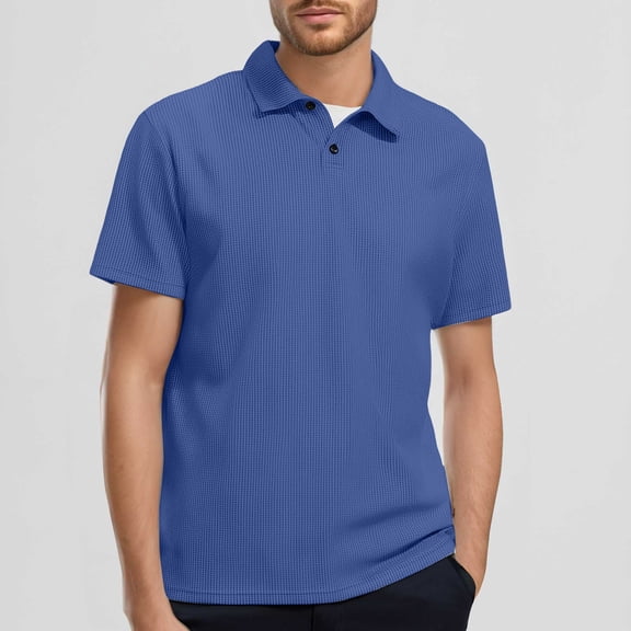 HOWPAY Mens Polo Shirts Short Sleeve Solid Color Classic Button Collared T-Shirt Casual Lightweight Loose Fit Athletic Work Polo T-Shirts Blue L