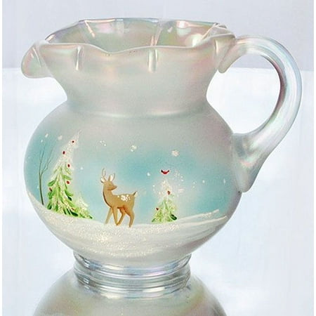 - Fenton Art Glass 5471VT Pitcher in Whispering Woods on French Opalescent Satin
