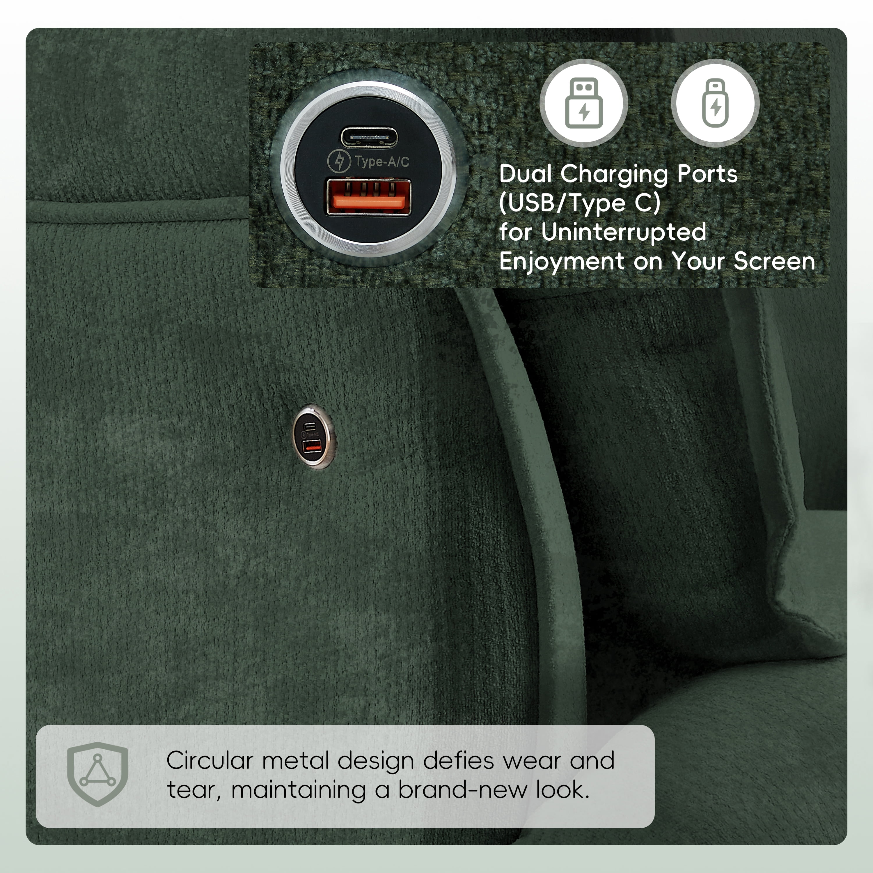 Accent Chair, Armchair, Single Sofa, Oversized Chenille Chair with 2 Pillows and Deep Seat for Living Room, Green