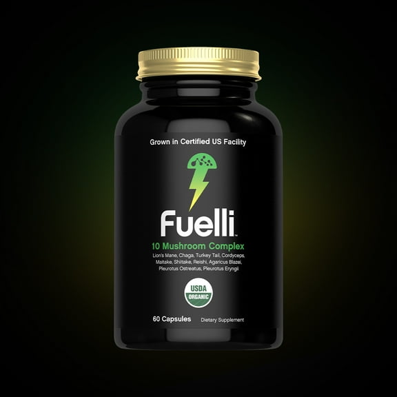 Fuelli Mushroom Complex Supplement | 60 Organic Capsules | 10-in-1 Blend | with Lion’s Mane, Chaga, Turkey Tail, Cordyceps, Maitake, Shiitake, Reishi, & More | Grown in a Certified US Facility