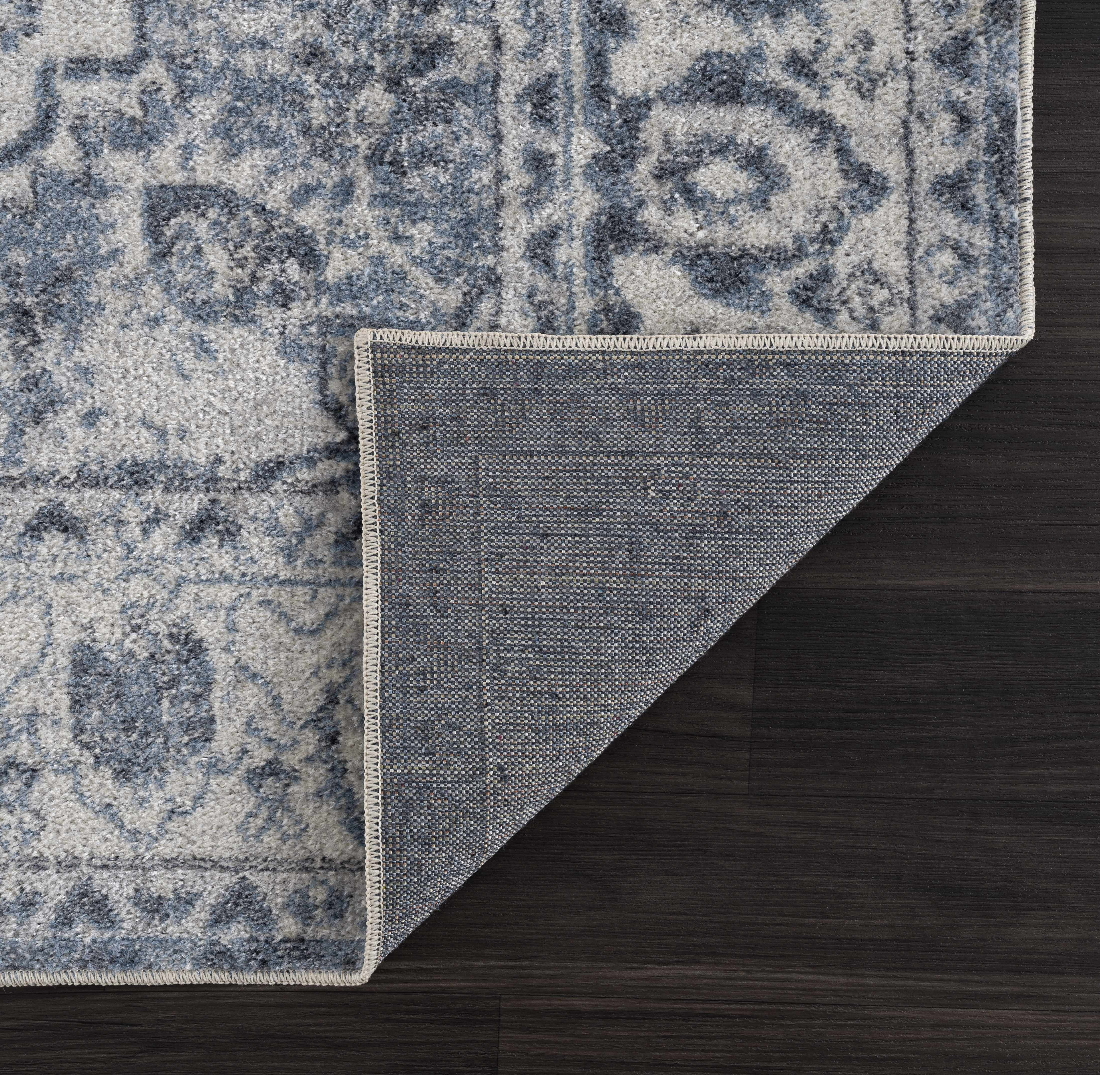 Hauteloom Hiti Hallway, Kitchen Washable Runner Rug - Traditional Oriental Medallion Carpet - Blue, Gray, Beige, Ivory - 2'7" x 7'3"