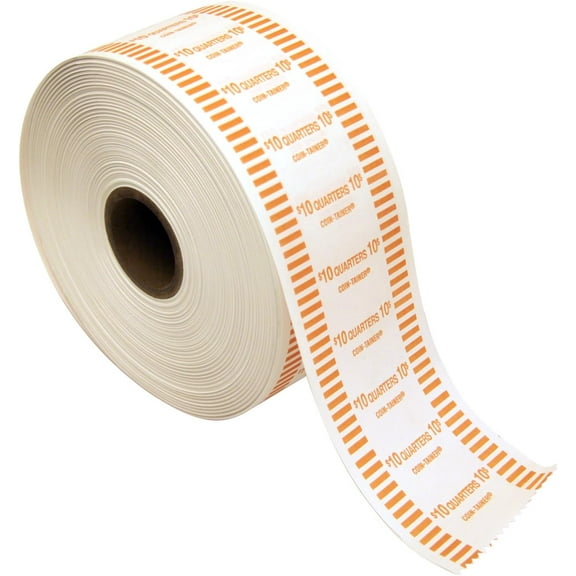 The Coin-Tainer Co. Automatic Coin Wrapper Roll, Quarter, 1000 feet (50025), Orange/White