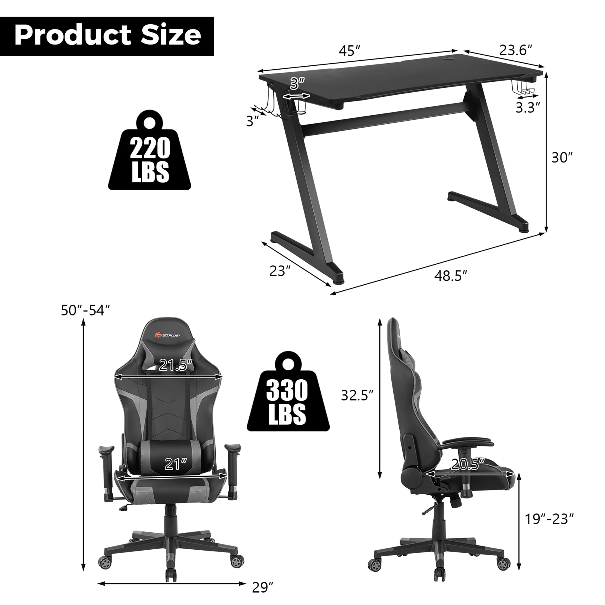 デスクチェア　Desk Chair / Gaming Chair Goplus Z-Shaped Racing Style Desk & Massage Gaming Chair Set for
