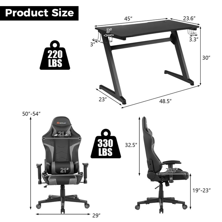 Goplus Z-Shaped Racing Style Desk & Massage Gaming Chair Set for