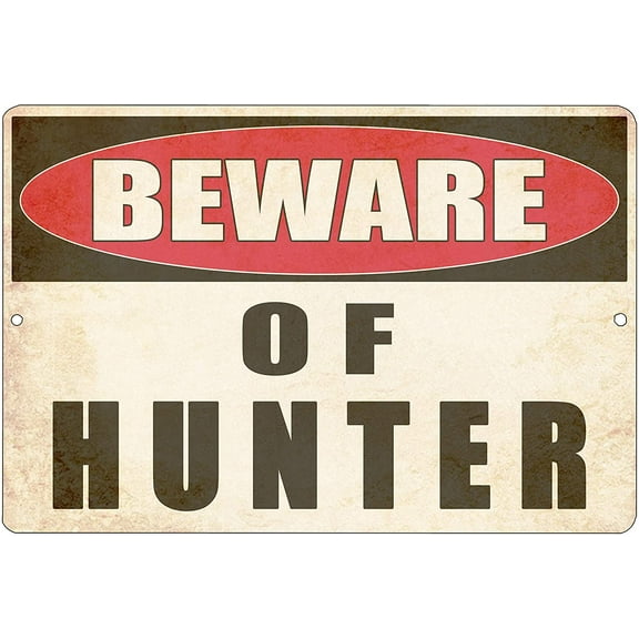 Funny Hunting Metal Tin Sign Wall Decor Man Cave Bar Warning Beware of Hunter