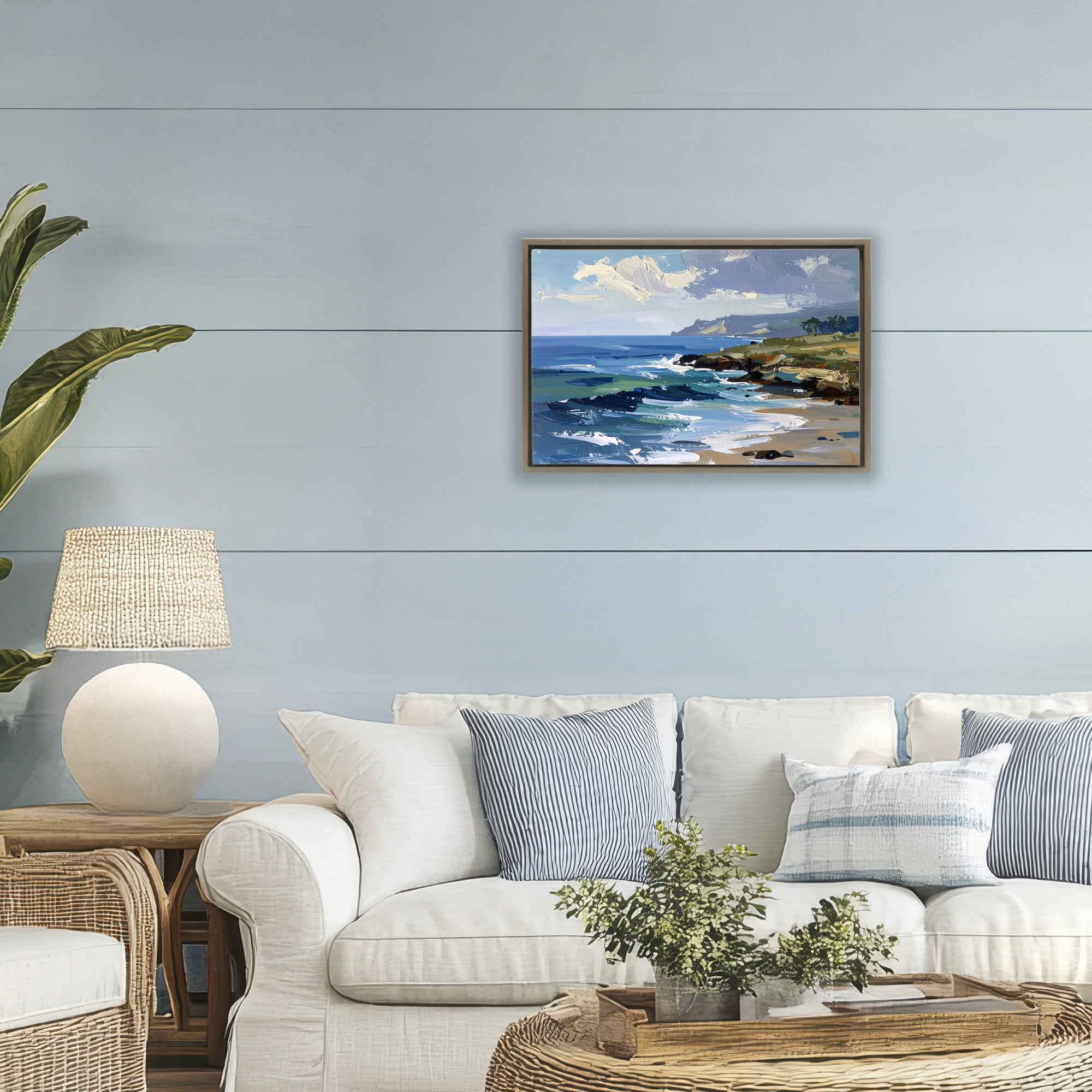 Stupell Industries Sky To Sea Impression Brown Framed Floater Canvas Wall Art, design by Alonza Saunders