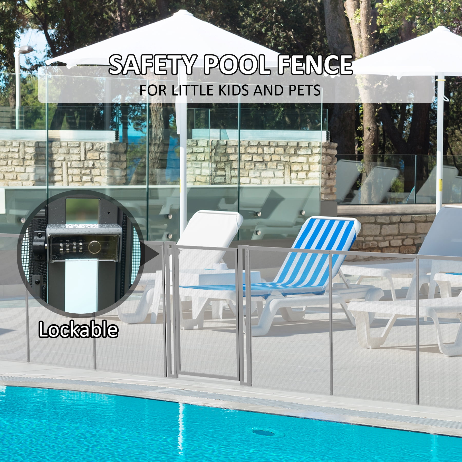 Domi 5FT x 12FT DIY Pool Safety Fence,Removable Black Mesh Fence for Inground Pools, Outdoor Backyard Swimming Pool, Garden Pool Protection,Gray