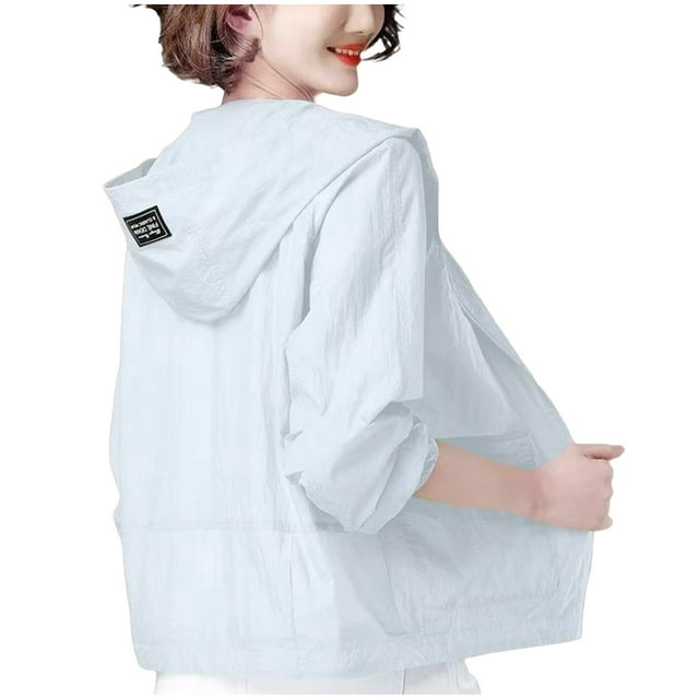 TACILIP Vestes Courtes de Protection Solaire pour Femmes Grande Taille à Fermeture Éclair Manches Longues Chandail à Capuchon Vestes d'Automne Mode Décontractée Vestes d'Extérieur avec Poches, Vêtements d'Automne pour Femmes