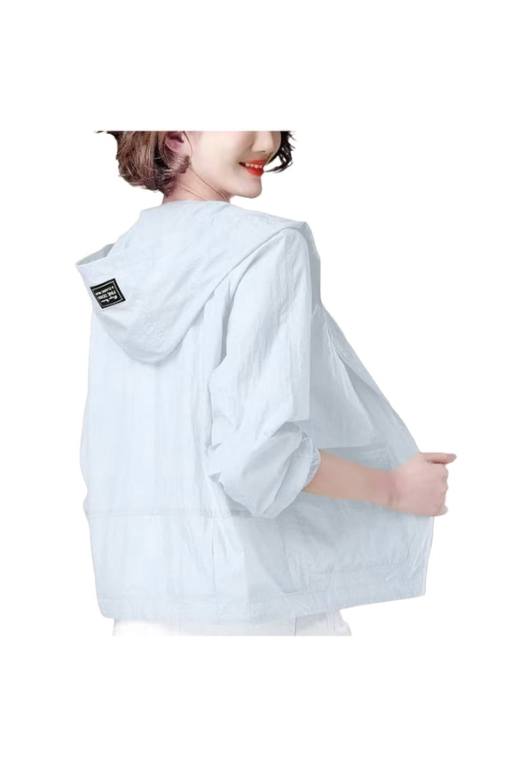 Womens Hooded Sunjacket Lightweight with Pocket Long Sleeve Summer UV Protection Cardigan Shirt