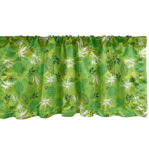 Ambesonne Forest Valance Pack of 2, Jungle Scene Monstera Leaves, 54"X12", Lime Green Evergreen