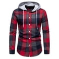 thumbnail image 2 of Blusa de manga larga con capucha para hombre, informal, de retazos, a cuadros, con capucha, botones, de manga larga, 2 of 7