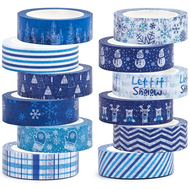 SALLYFASHION Winter Washi Tape, 12 Rolls x 33Ft Christmas Tape Set  Decorative Blue Washi Tapes Masking Washi Tapes for Frozen Party Scrapbook  Bullet Journal DIY Craft Gift Wrapping 