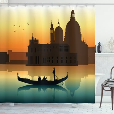 Ambesonne Romantic Shower Curtain, People in Gondolas, 69"Wx70"L, Multicolor