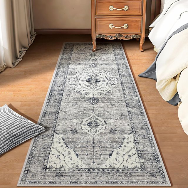 Boho Vintage Round Rug ft- Faux Wool Dreely Washable Area Rug Small Distressed Throw Rugs Floor Carpet for Door Mat Entryway Bedrooms Laundry (Round - ; Diameter Border )