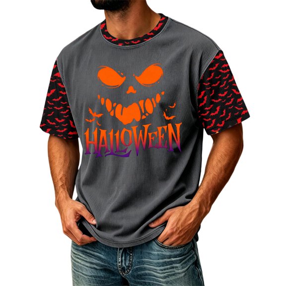 DORKASM Halloween Shirts for Men Round Neck Spooky Trendy Tshirt Short Sleeve Funny Print Skeleton 2026 T Shirt Pumpkin Fall Winter Plus Size Pullover Dark Gray M