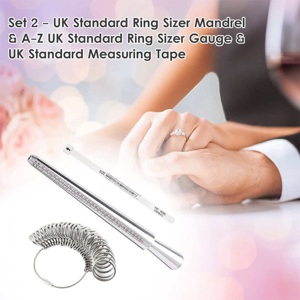 UK Standard Rings Kit Metal Ring Sizer Mandrel Finger Sizing Measure Stick 