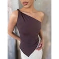 thumbnail image 6 of Womens 2025 Summer Y2K Tops Sleeveless One Shoulder Slim Fit Shirts Knit Asymmetrical Top Blouse Coffee Color M, 6 of 8