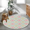 thumbnail image 3 of Pink Green Flowers Round Area Rug 4Ft Washable Circle Rugs for Bedroom Dining Room, Country Botanical Abstract Floral Patterned Non-Slip Carpet Floor Mats Indoor Outdoor Carpet Runner Home Decor, 3 of 8