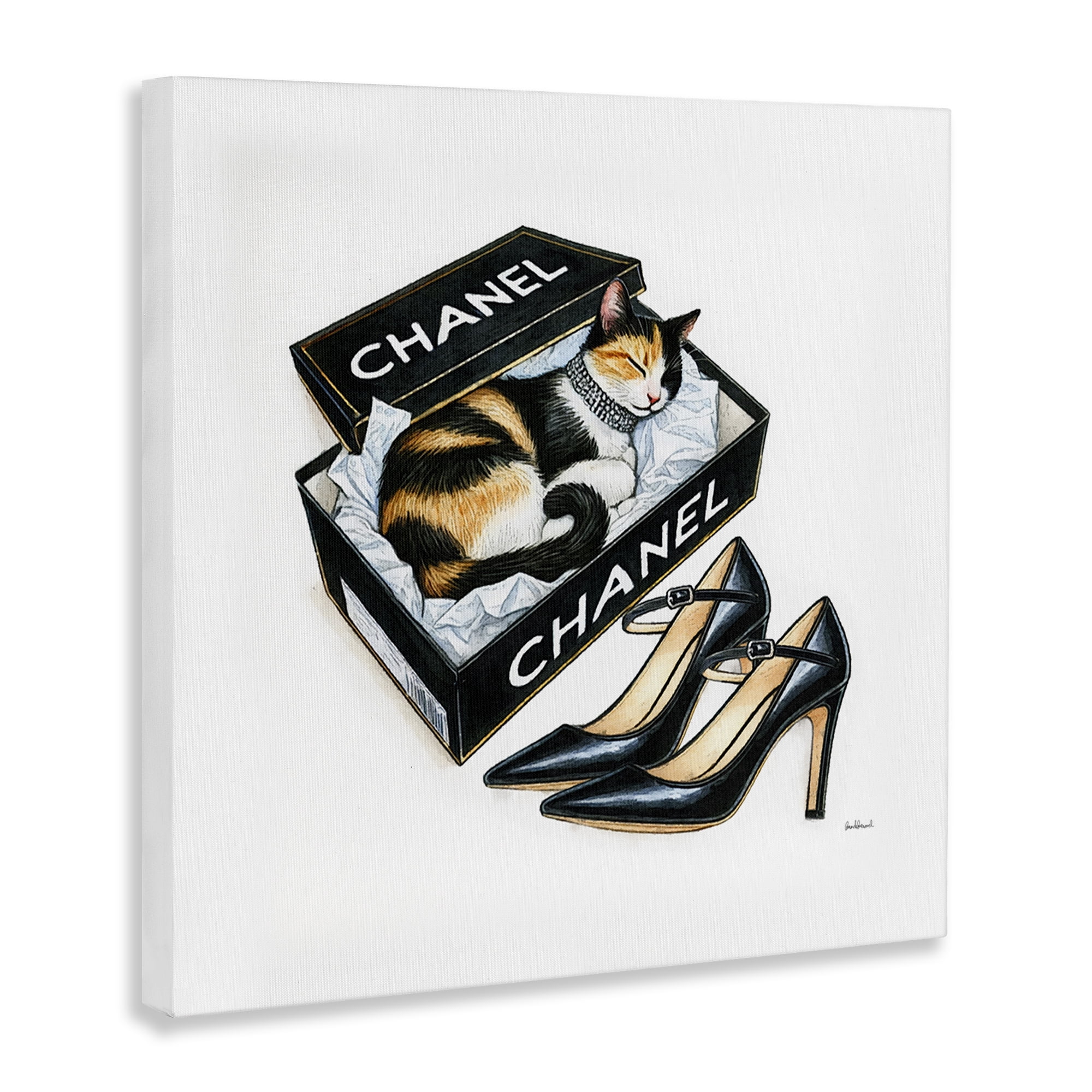 Stupell Industries Cat Sleeping Heels Box Animals Painting Wrapped Canvas Art Print Wall Art, 36 x 36