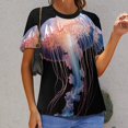 thumbnail image 6 of Jellyfish Ocean Style Womens Tops Women's Fashion Casual Short Sleeve Flower Print Round Neck Pullover Top Blouse, 6 of 6
