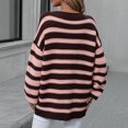 thumbnail image 4 of VISALY Pullover Crewneck Sweatshirt Striped Sweater Women's Casual Long Sleeve Pullover Sweaters O Neck 2023 Fall Winter Sweater Jumper Tops Crochet Sweaters Baggy Sweaters Office Sweater Coffee M, 4 of 8