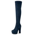 thumbnail image 1 of Botas de Tacón Alto de Bloque Sobre la Rodilla con Plataforma Allegra K Azul oscuro 36, 1 of 6