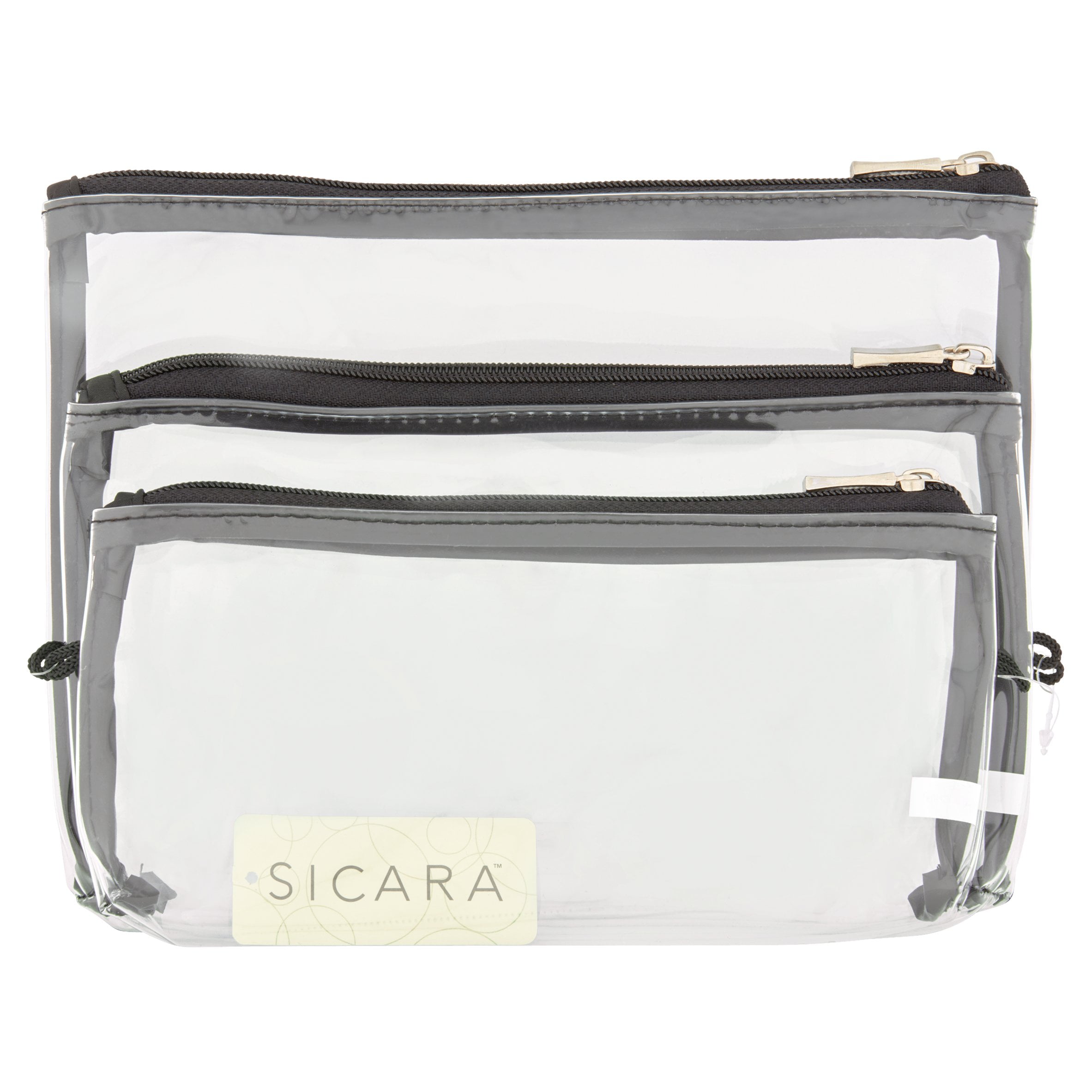 Sicara Clear Cosmetic Bag Set, 3 count