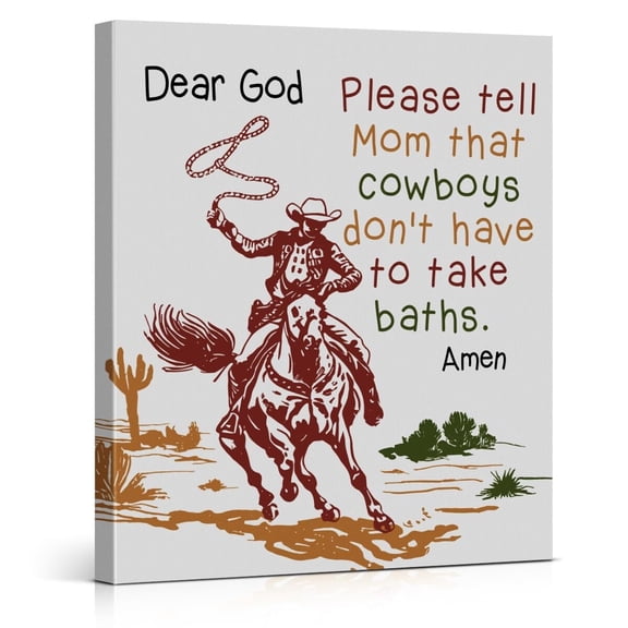 Cowboy Bathroom Canvas Wall Art Western Cowboy Poster Print Wall Decor Christian Religious Painting for Toddler Boys Nursery Bathroom Toilet Decoration poster