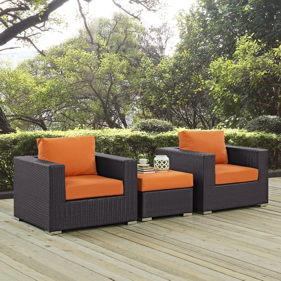 Modway Convene 3 Piece Outdoor Patio Sofa Set in Espresso Orange