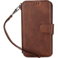 thumbnail image 6 of for iPhone 12 Mini Wallet Case with Card Holder Slots,Kickstand Phone Cover Premium Leather Magnetic Closure Slim Flip Shockproof Wrist Strap Case for iPhone 12 Mini 5.4",Brown, 6 of 14