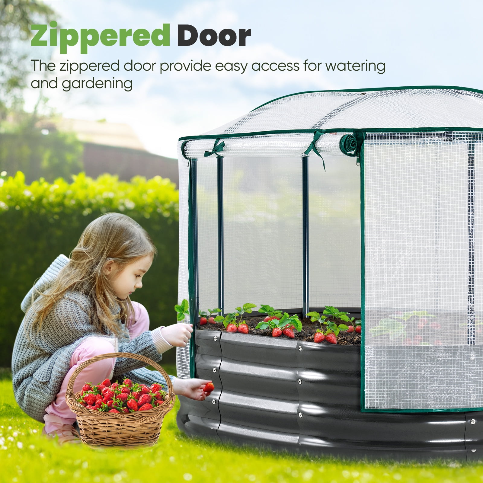 KING BIRD 4x3x1 ft Raised Garden Bed with Cover Galvanized Steel Metal Planter Garden Box Outdoor for Gardening, Vegetables, Flowers, White