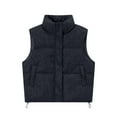 thumbnail image 4 of Womens Cotton Puffer Vest Winter Thicken Warm Outerwear Sleeveless Jacket No Hood Stand Collar Full-zip Coat (L, Black), 4 of 5