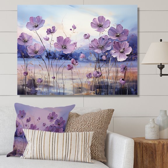 Designart "Harmonious Violet Blossoms III" Flower Field Wall Art Living Room