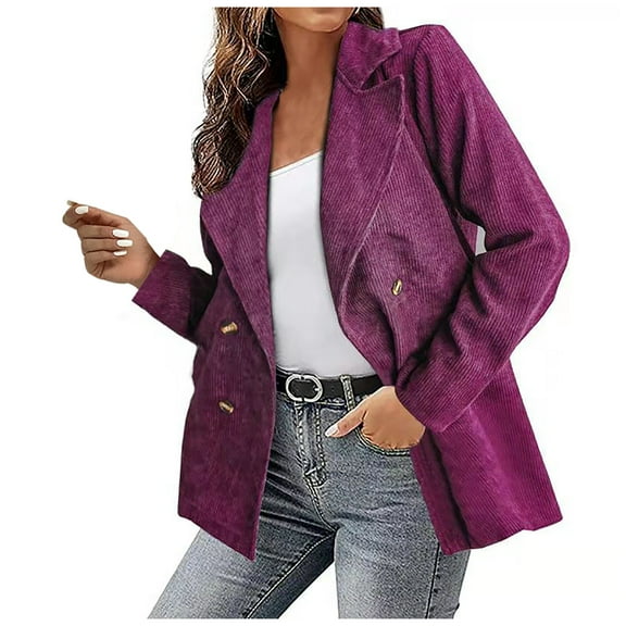 Lindreshi Winter Coats for Women Clearance Medium Fashion Women's Solid Color and Winter Double Breasted Blazer Jacket Jacket Long Sleeved Hoodless Casual Coat/jacket
