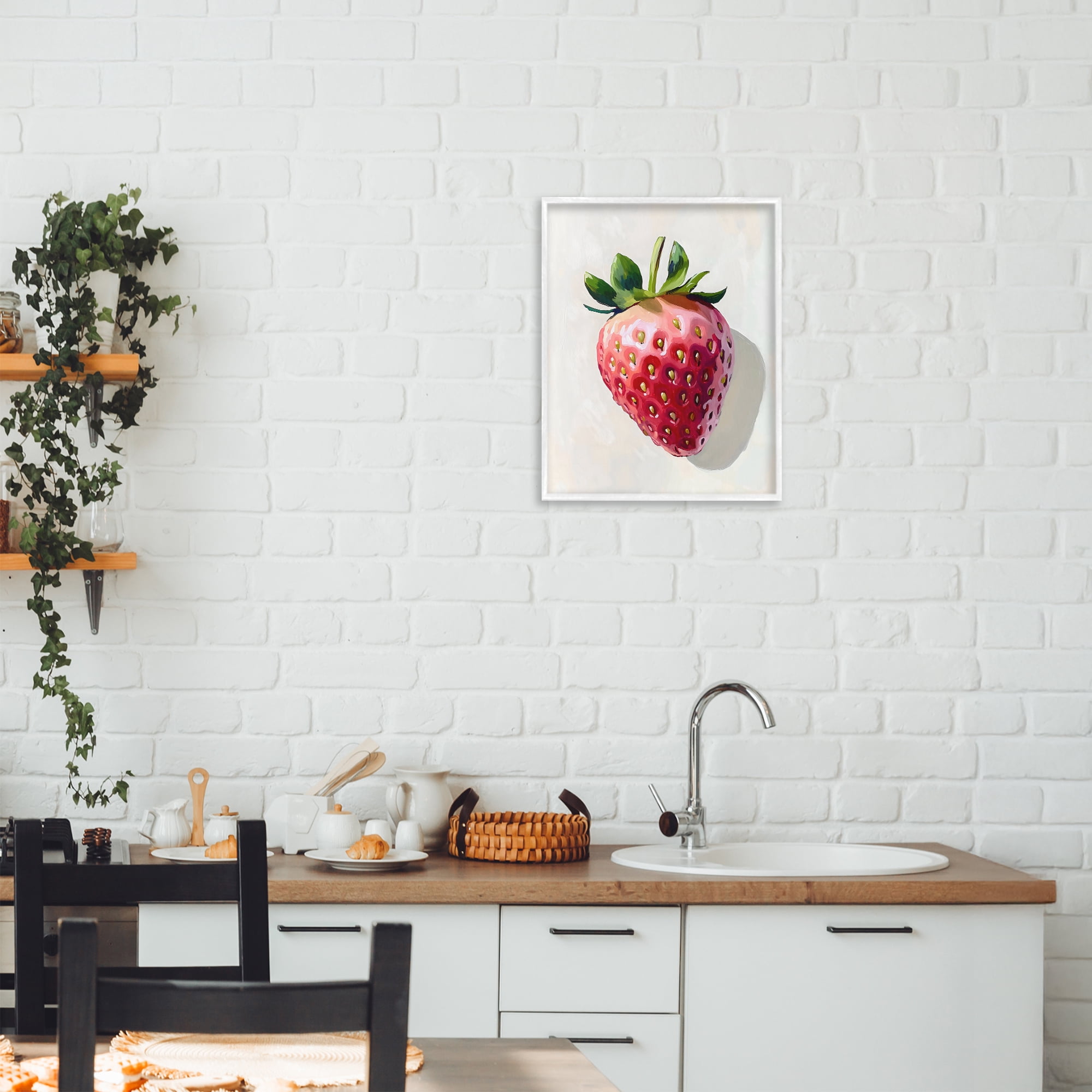 Stupell Industries Juicy Shine Strawberry White Framed Giclee Art, design by The Prints Vibe