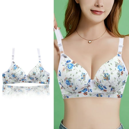 Clearance! Weikingp Bras for Women Women S Sexy Comfortable Medium And Old Age Large No Thin Three Breasted Printing Traditional Bra Bralettes for Women Plus Size Lingerie Light Blue 36