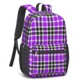 thumbnail image 2 of Purple and Black Checkered Pattern 17" School Backpacks for Teens,Waterproof Oxford Fabric,S-Shape Padded Straps for School,Travel,Hiking,Camping, 2 of 6