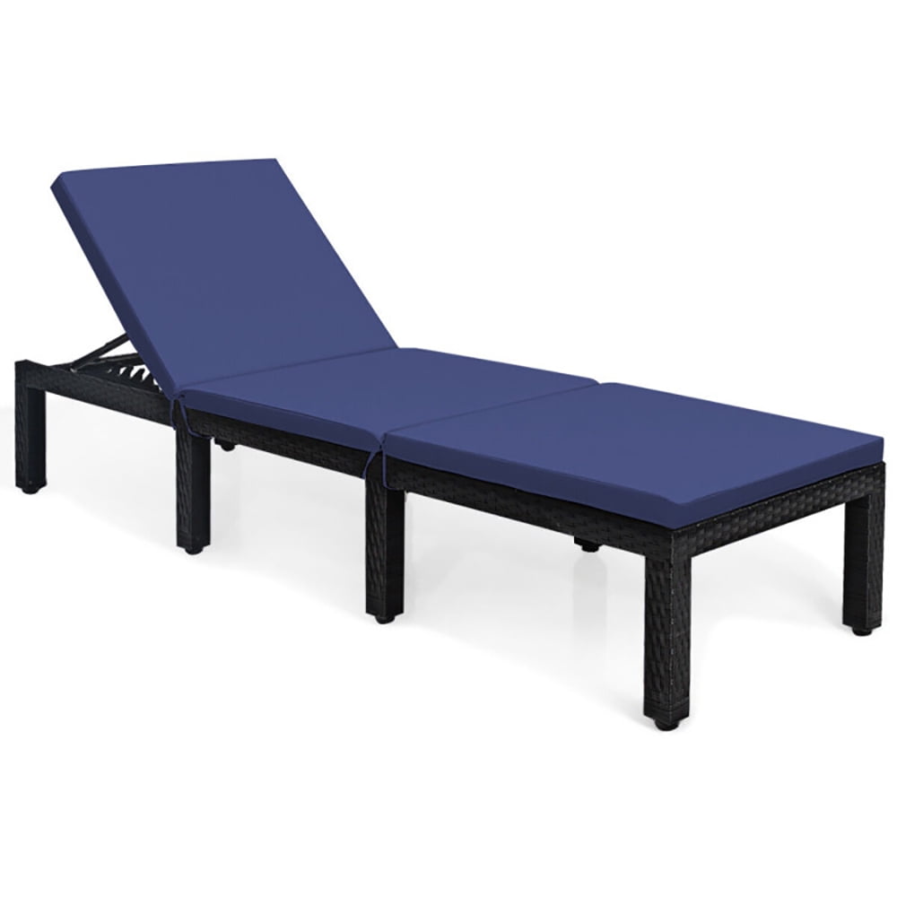 Aimee Lii Patio Rattan Lounge Chair Chaise Couch Cushioned Height Adjustable, Outdoor Chairs, Patio Loungers, Navy & Off White