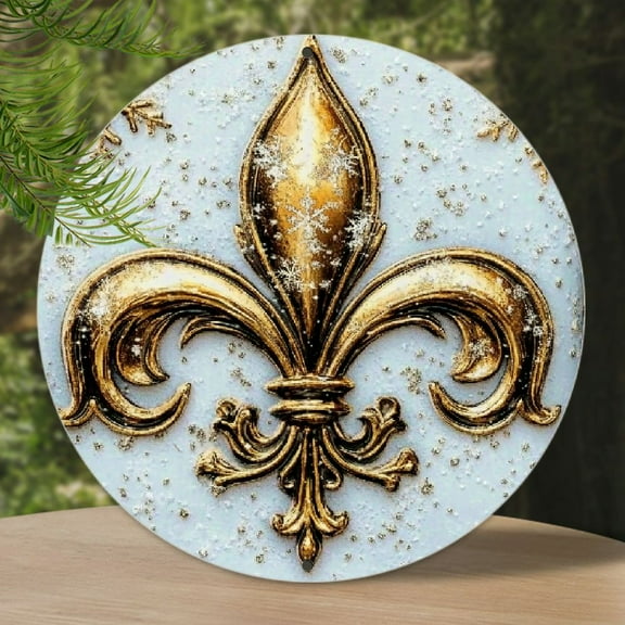 1pc Fleur-de-lis snowflakes, 8x8in, Wall Art Decor For Home and bedroom, Home Round Shaped Aluminum Sign Wall Art