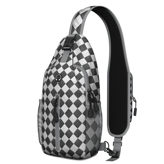 Striped and Checkered Fusion Sling Backpack, Anti-theft Lightweight Travel Daypack for Students, Adjustable Strap, Perfect for Daily Commuting and Walking