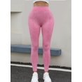 thumbnail image 4 of Women's Seamless V Back Gym Leggings Low V Cut Butt Lifting Ribbed Yoga Pants Yoga Sports Pink L, 4 of 5