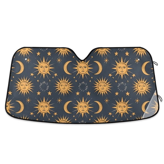 Sun Faces and Moon Car Windshield Sun Shade Foldable Car Front Window Visor Heat and UV Protection 53x23.5