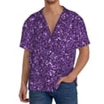 thumbnail image 1 of Balery Purple Glitter Camisa Casual de Manga Corta con Botones para Hombre, Texturizada, Estilo Cubano, para Playa, Verano-X-Large, 1 of 5