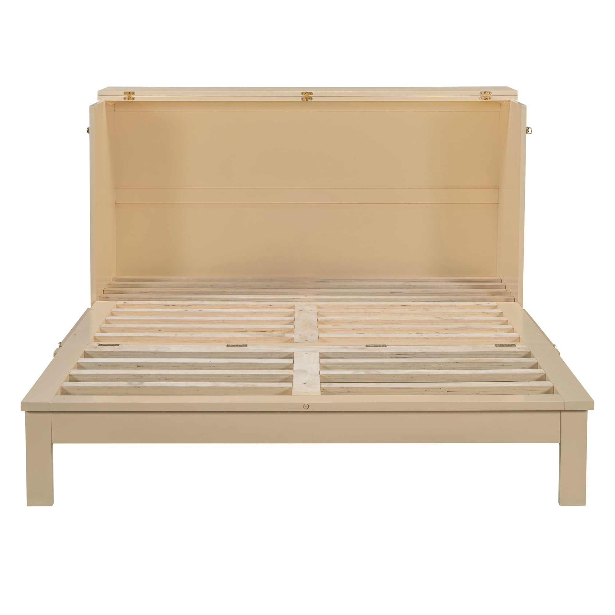 Harper & Bright Designs Rattan Queen Size Murphy Bed, Wooden Queen Murphy Bed Frame with Large Drawers, Folding Wall Chest Cabinet Bed for Guest Room, Gold