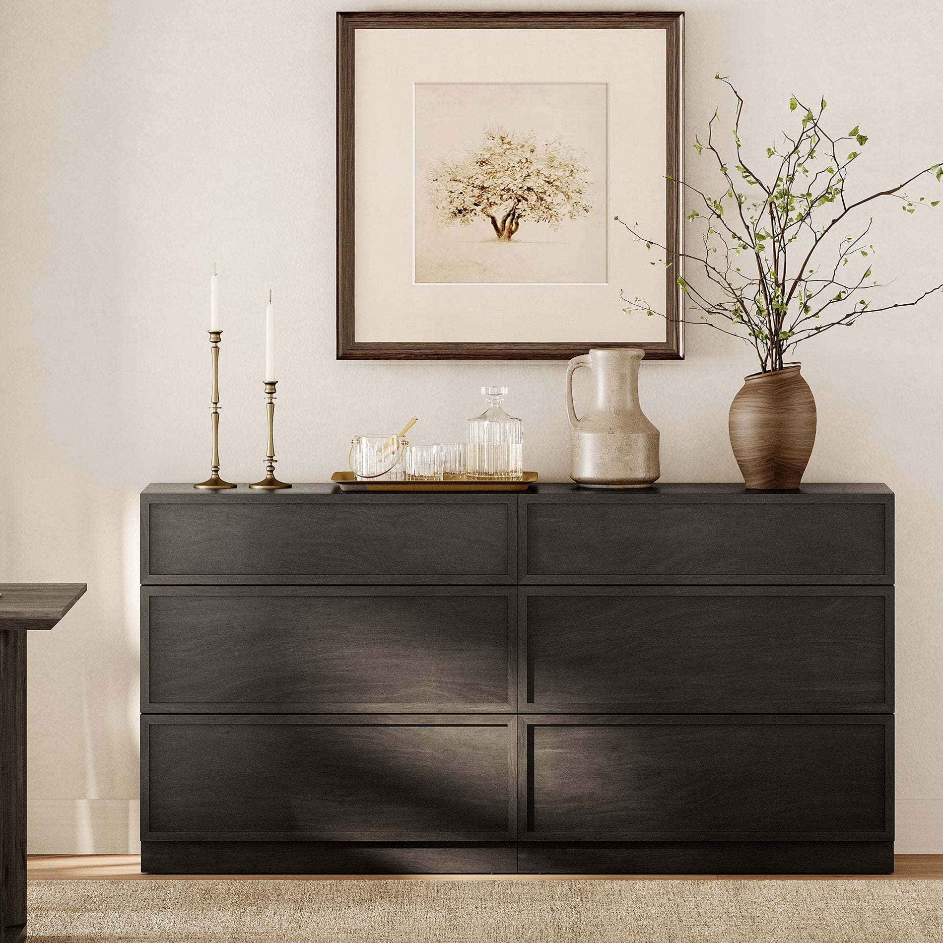 63" Modern Sideboard Buffet Cabinet with 6 Drawers, Multifunctional Sideboard with Large Storage and Adjustable Shelf