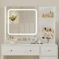 thumbnail image 4 of IDEALHOUSE Dressers 3 Drawer Vanity Desk with Mirror, Adjustable Light, Power and USB Ports, Hair Dryer Holder, Storage Shelves and Stool, White for Bedroom or Apartment, 4 of 8