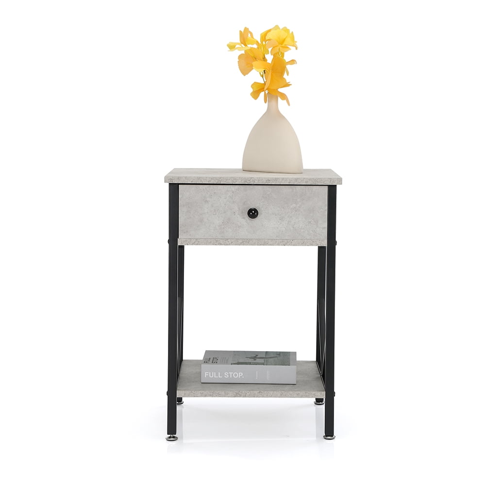 Resenkos Industrial Nightstand Set of 2 with Storage Shelf , Metal Frame Bedside Table for Bedroom Gray Resenkos Industrial Nightstand Set of 2 with Storage Shelf , Metal Frame Bedside Table for Bedroom Gray
