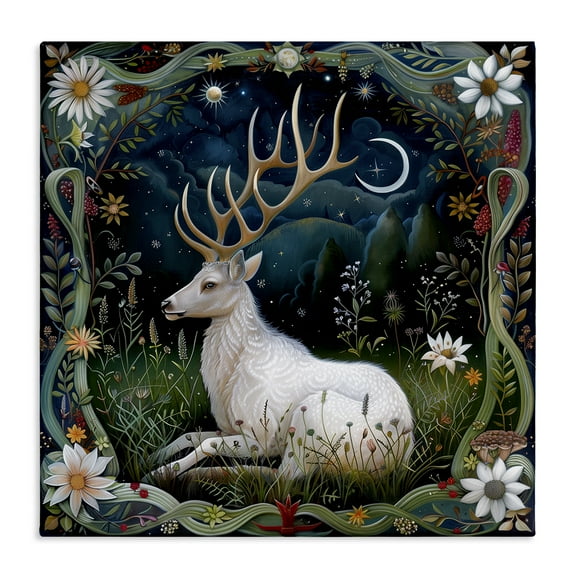 Stupell Industries White Deer Forest Scene Animals Painting Wrapped Canvas Art Print Wall Art, 17 x 17
